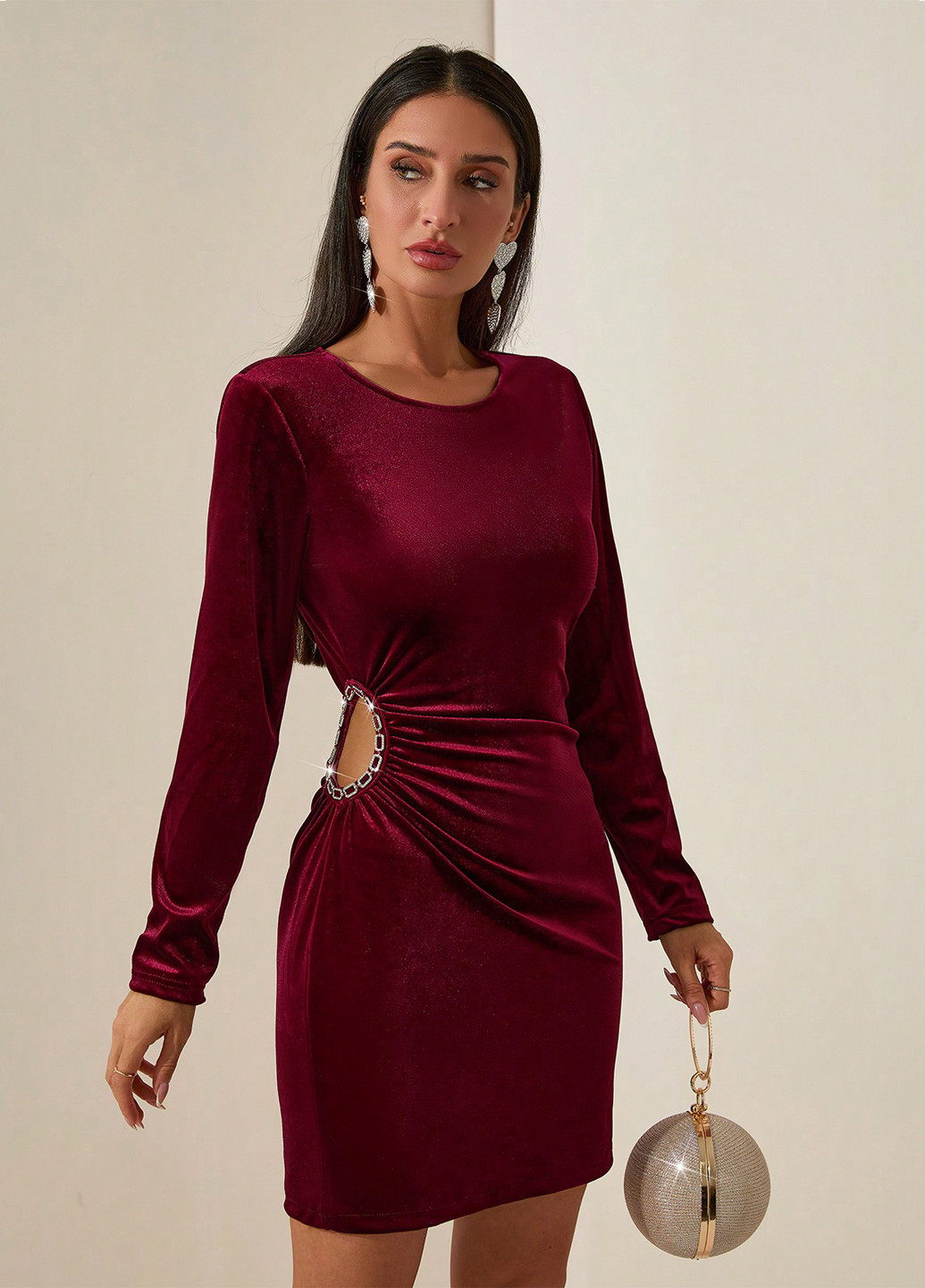 Темно-вишневое коктейльное платье силуэтная SHEIN однотонное