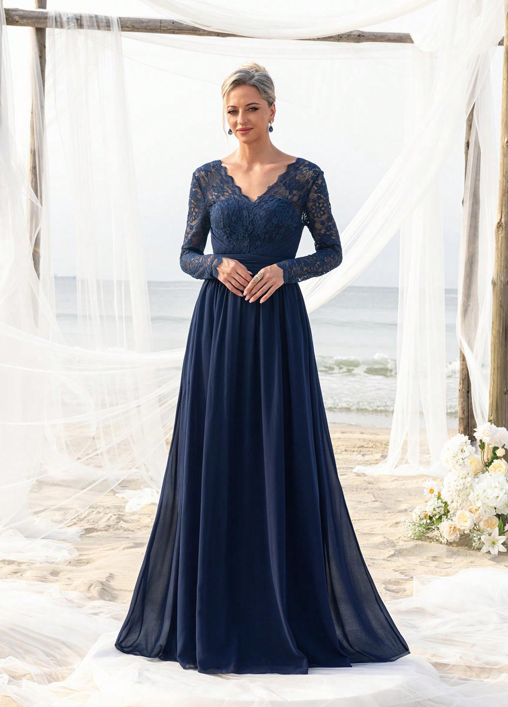 Темно-синя святковий, вечірня сукня кльош SHEIN однотонна