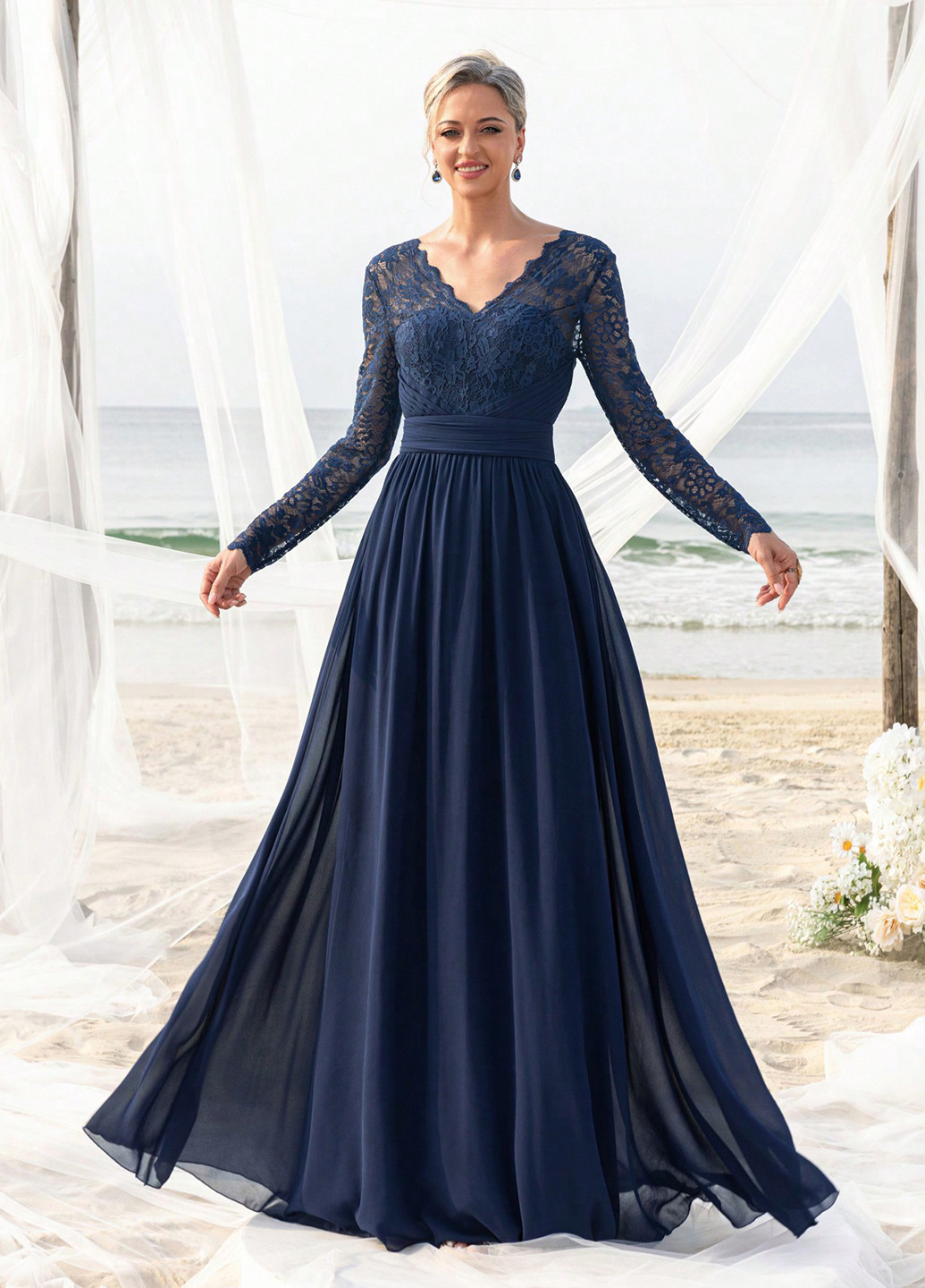 Темно-синя святковий, вечірня сукня кльош SHEIN однотонна