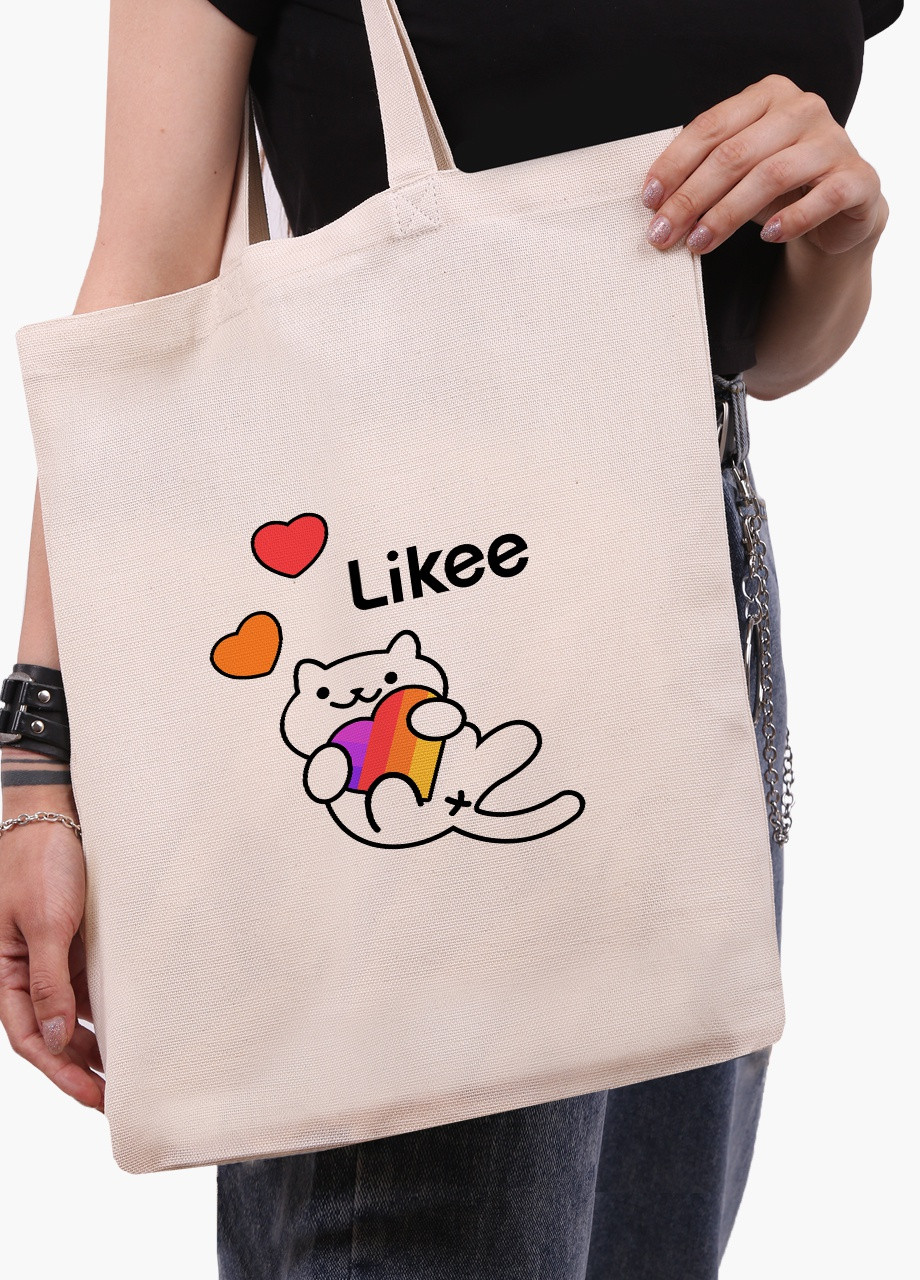 Эко сумка шоппер белая Лайк Котик (Likee Cat) (9227-1039-WT) экосумка шопер 41*35 см MobiPrint (216642157)