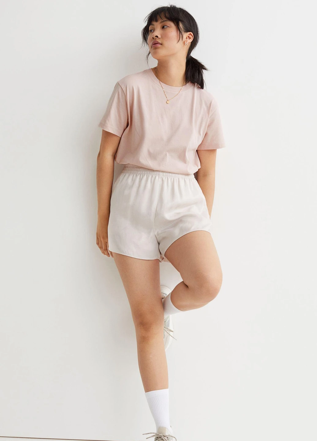 Футболка,пудровий, H&M Basic - (255192380)