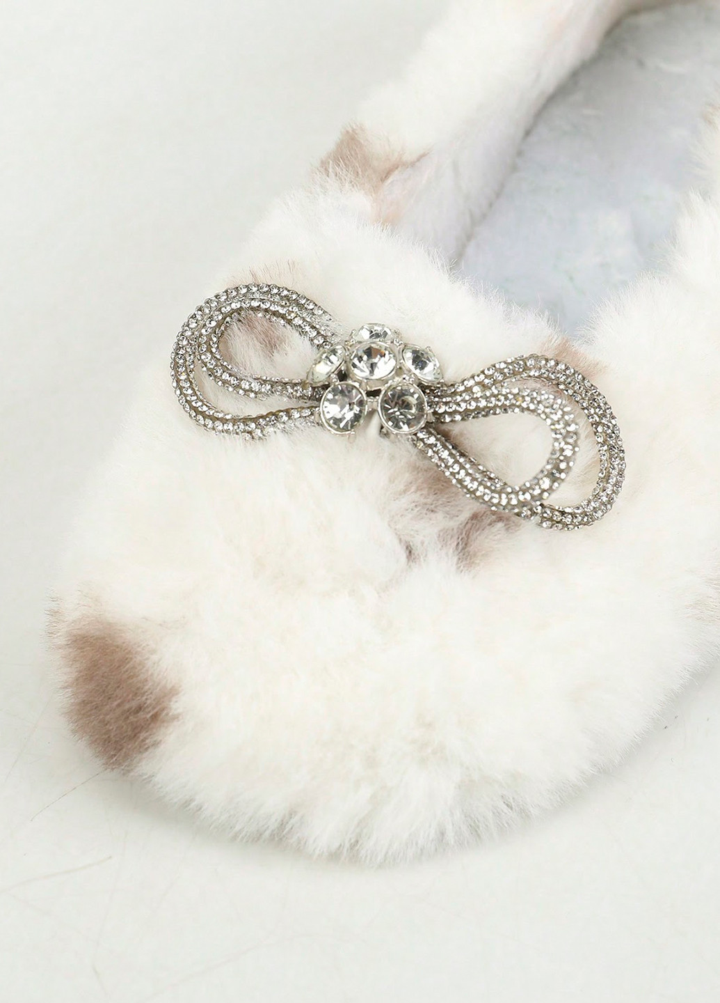 Жіночі балетки SHEIN | білі анімалістичні бант, стрази штучне хутро (324630195)