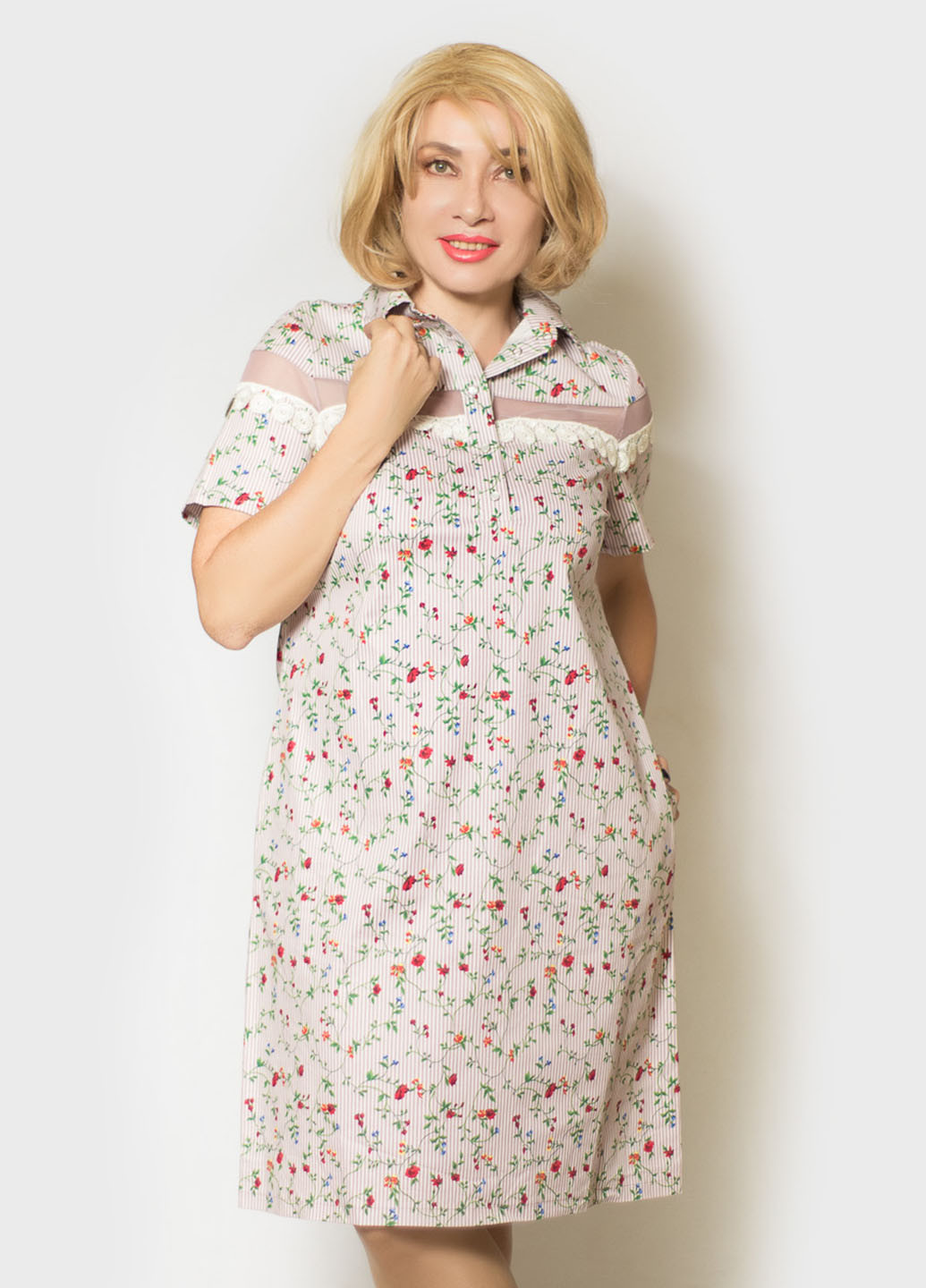 Комбинированное кэжуал платье а-силуэт LibeAmore с цветочным принтом