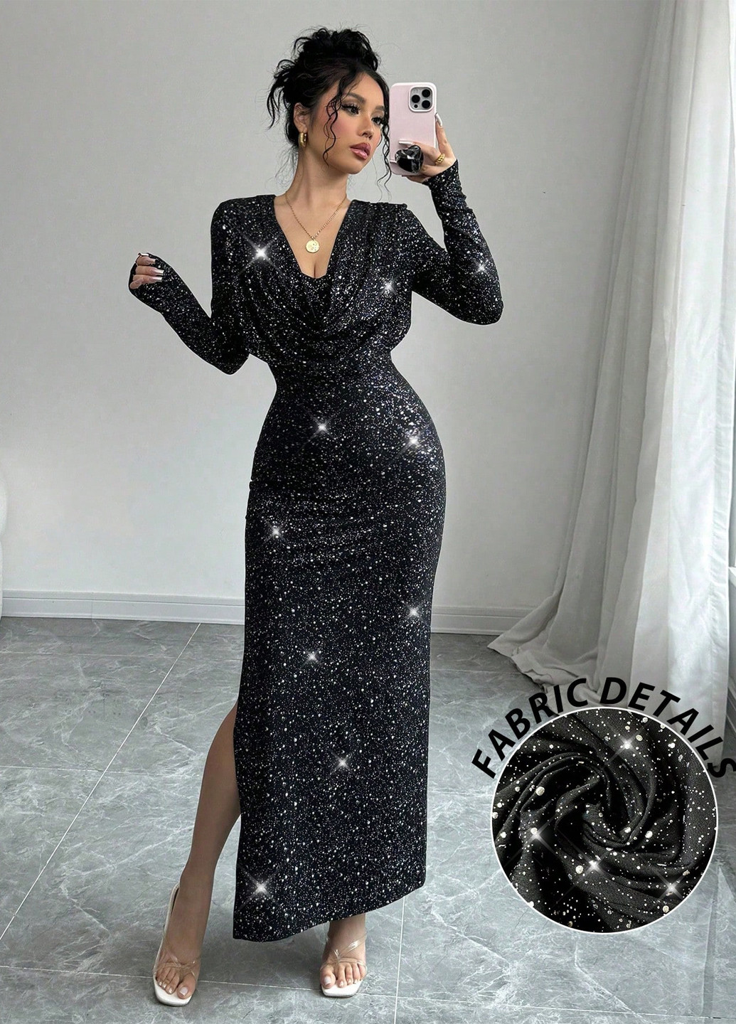 Чорна вечірня сукня SHEIN однотонна