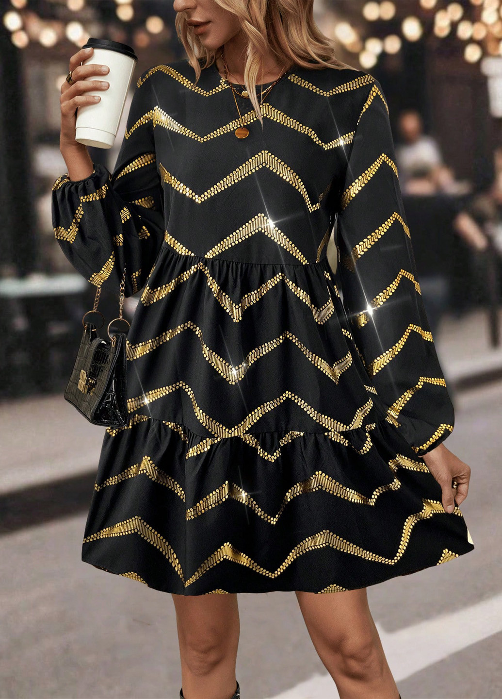 Комбінована вечірня, кежуал сукня кльош, бебі долл SHEIN з геометричним візерунком