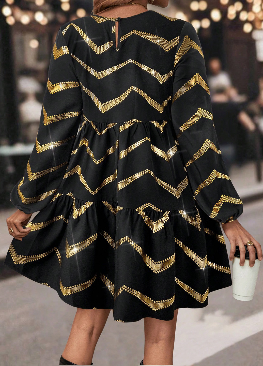 Комбінована вечірня, кежуал сукня кльош, бебі долл SHEIN з геометричним візерунком