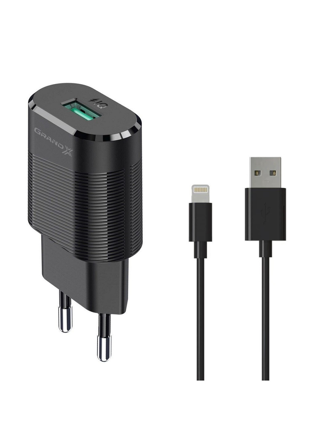 Зарядний пристрій CH-17BL USB 5V 2,1Aз захистом від перенавантажень + cable USB -> Lightning, Cu) Grand-X (253878107)