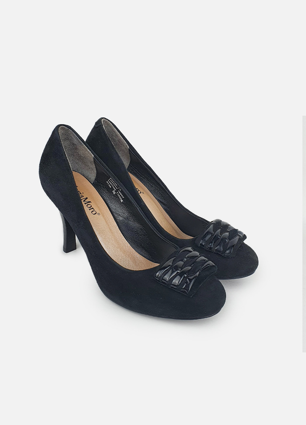 Жіночі туфлі із замші чорні на середньому каблуці Maria Moro лодочки (252654826)