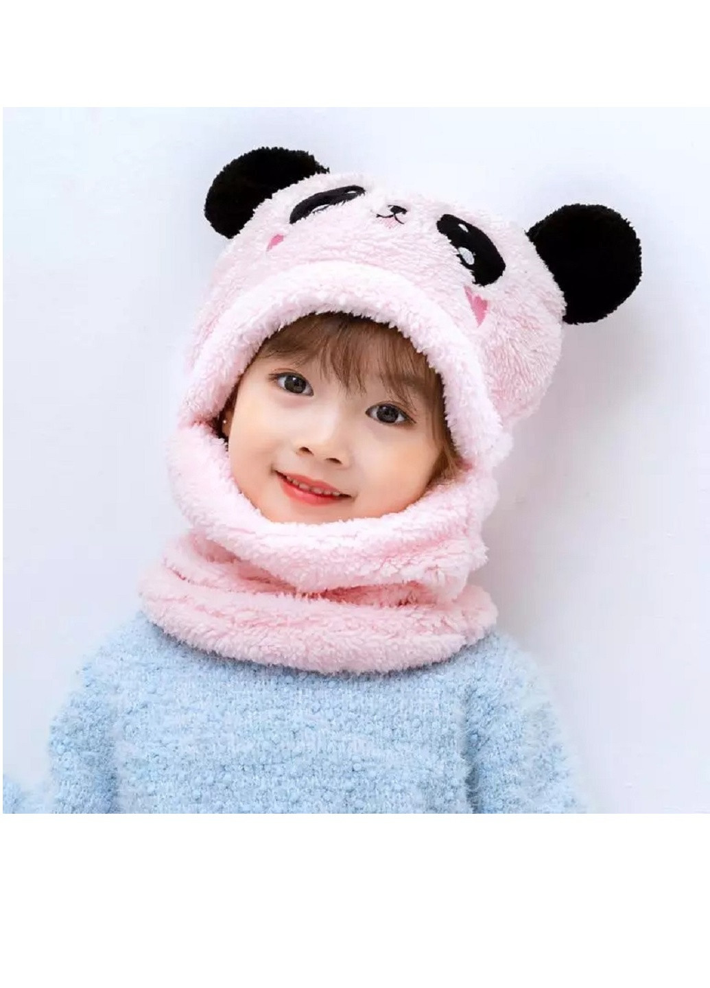 Дитячий Снуд Панда з вушками Мишка тепла шапка-шарф 2 в 1 зимова шапка-шолом балаклава унісекс Коричневий NoName Шапка (250441831)