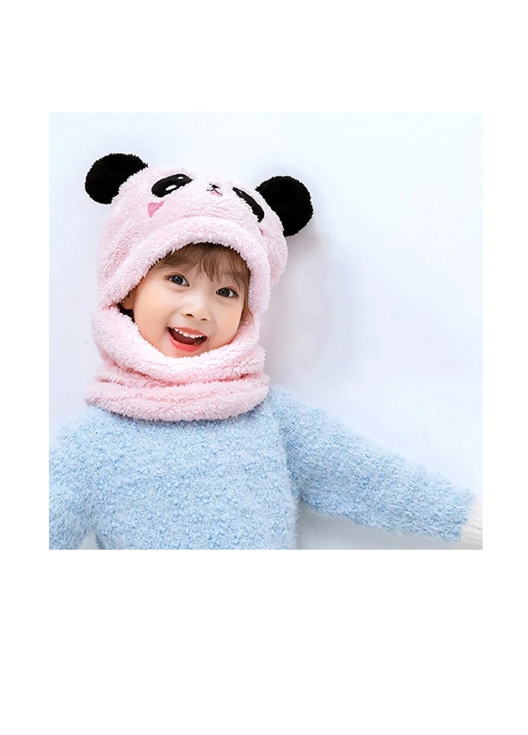Детский Снуд Панда с ушками Мишка теплая шапка-шарф 2 в 1 зимняя шапка-шлем балаклава унисекс Коричневый NoName шапка (250441831)
