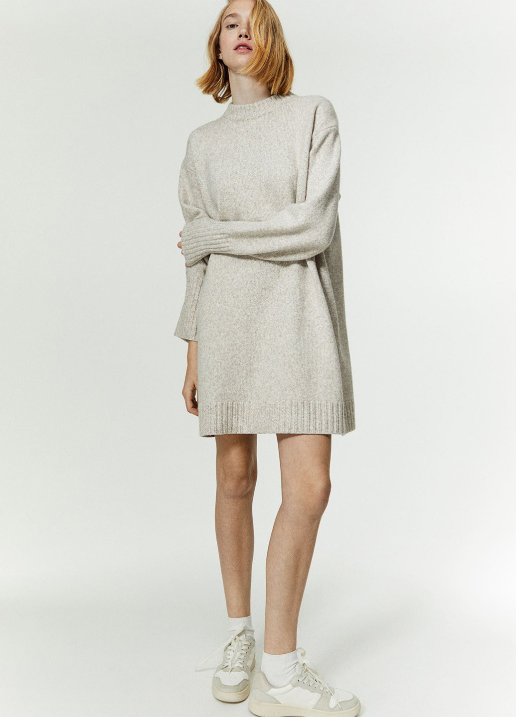 Светло-бежевое кэжуал платье платье-свитер H&M меланжевое