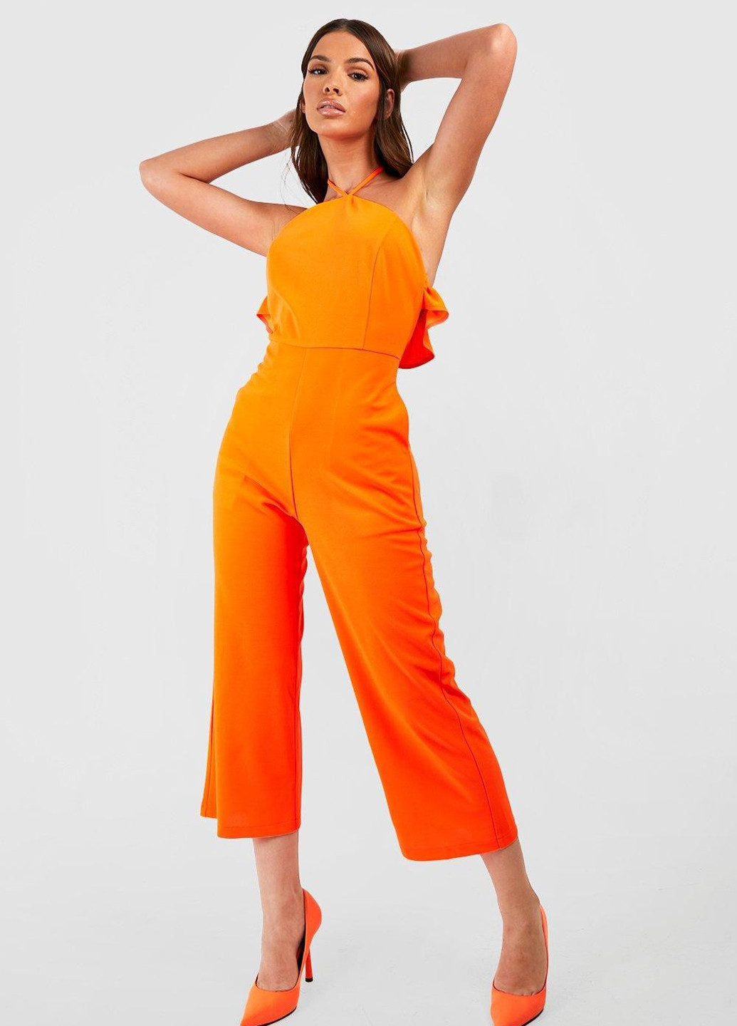 Комбинезон Boohoo комбинезон-брюки однотонный оранжевый кэжуал полиэстер