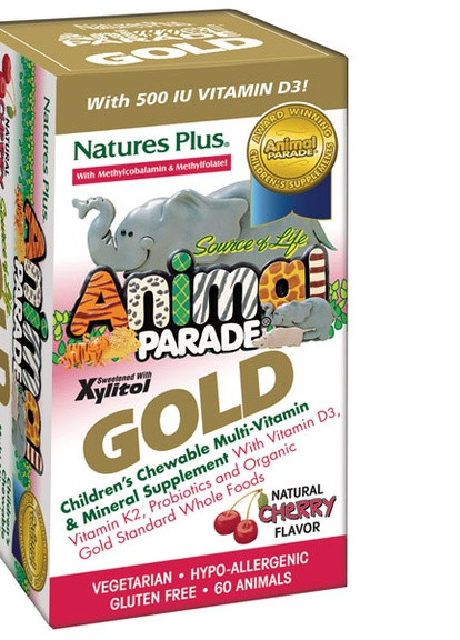 Мультивитамины для Детей, Вкус Вишни, Animal Parade Gold,, 60 жевательных таблеток Natures Plus (228292907)