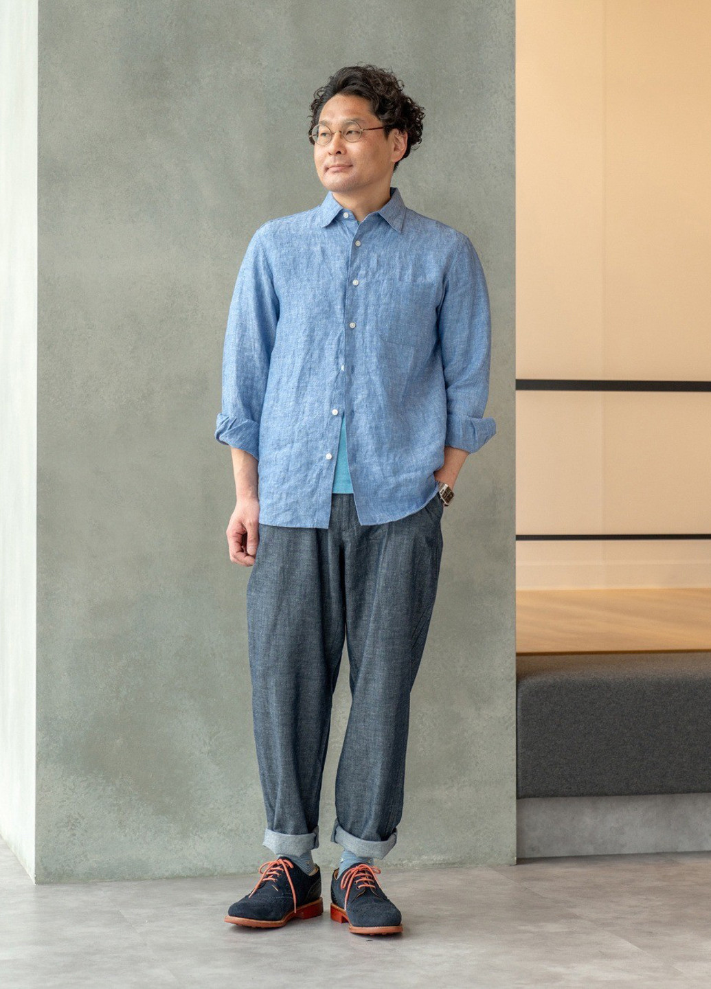 Темно-синие кэжуал демисезонные прямые брюки Uniqlo