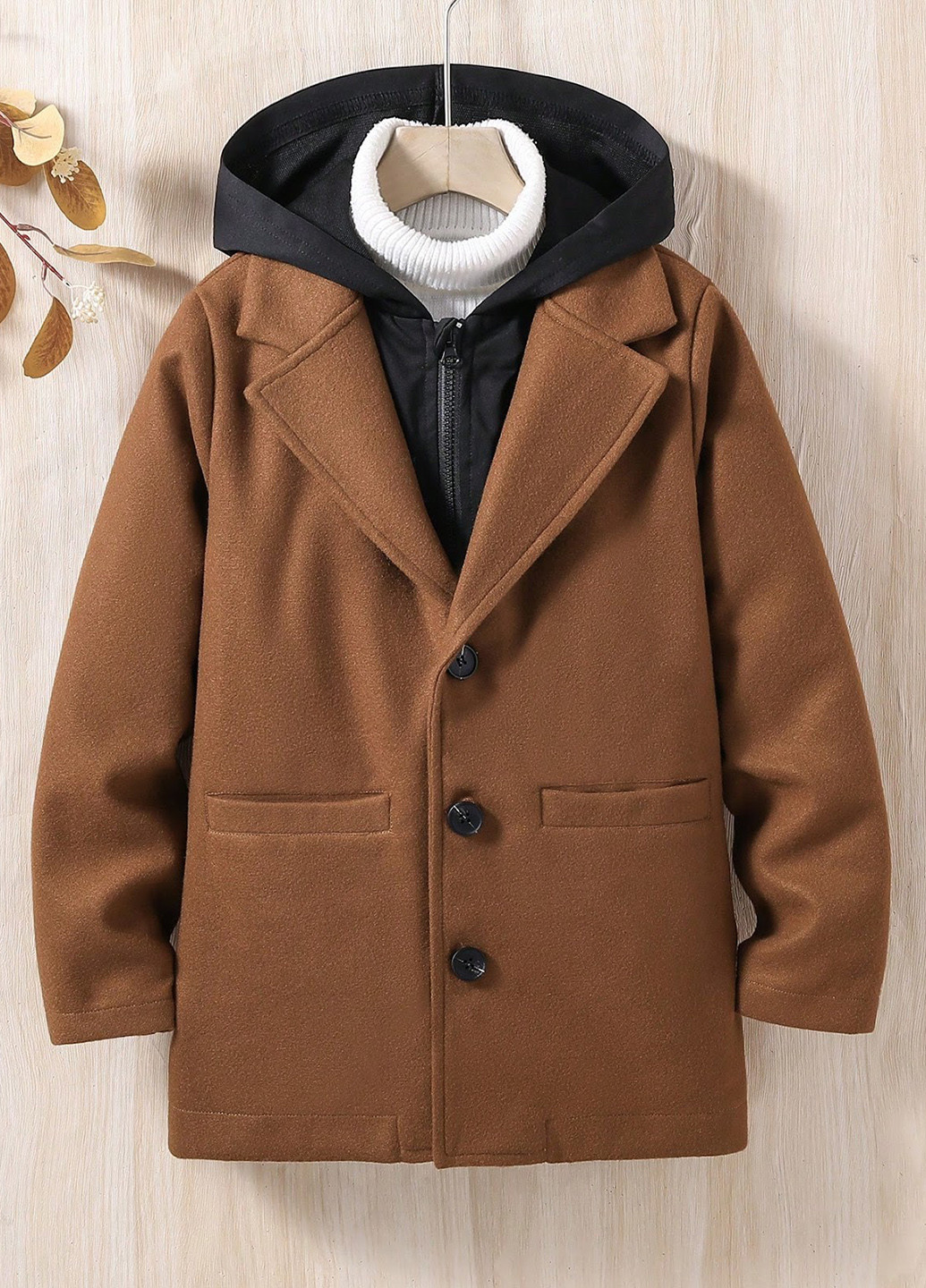 Коричневое демисезонное Пальто однобортное SHEIN