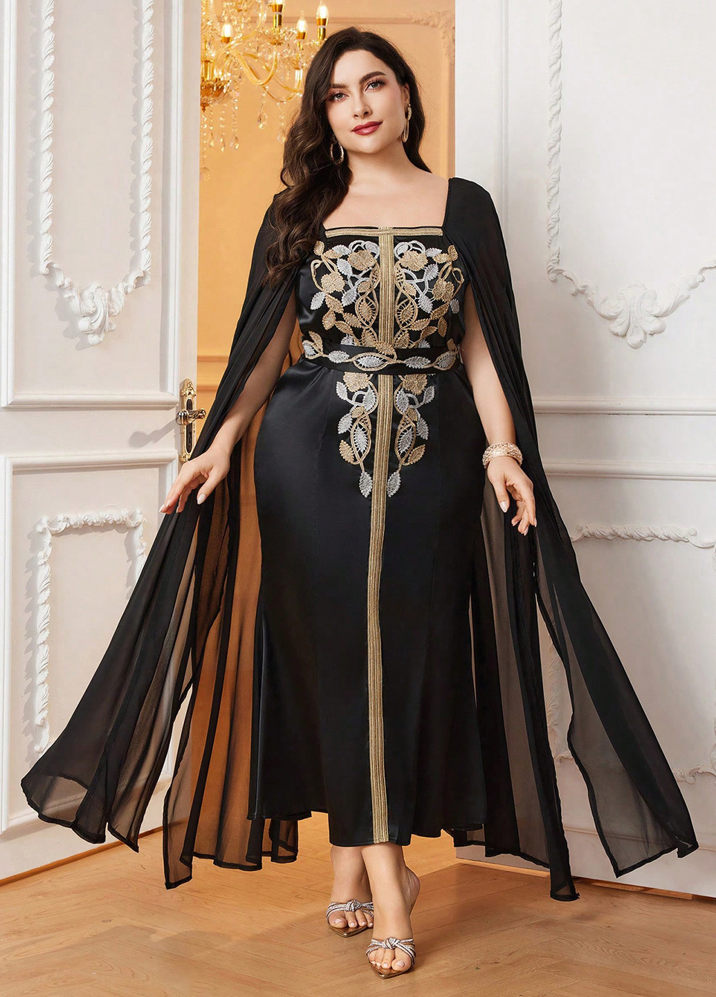 Чорна вечірня, святковий сукня сукня-кейп SHEIN однотонна