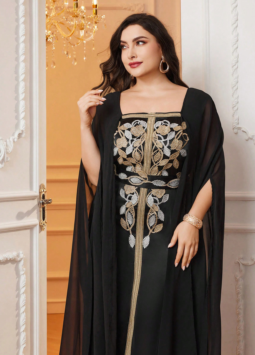 Чорна вечірня, святковий сукня сукня-кейп SHEIN однотонна