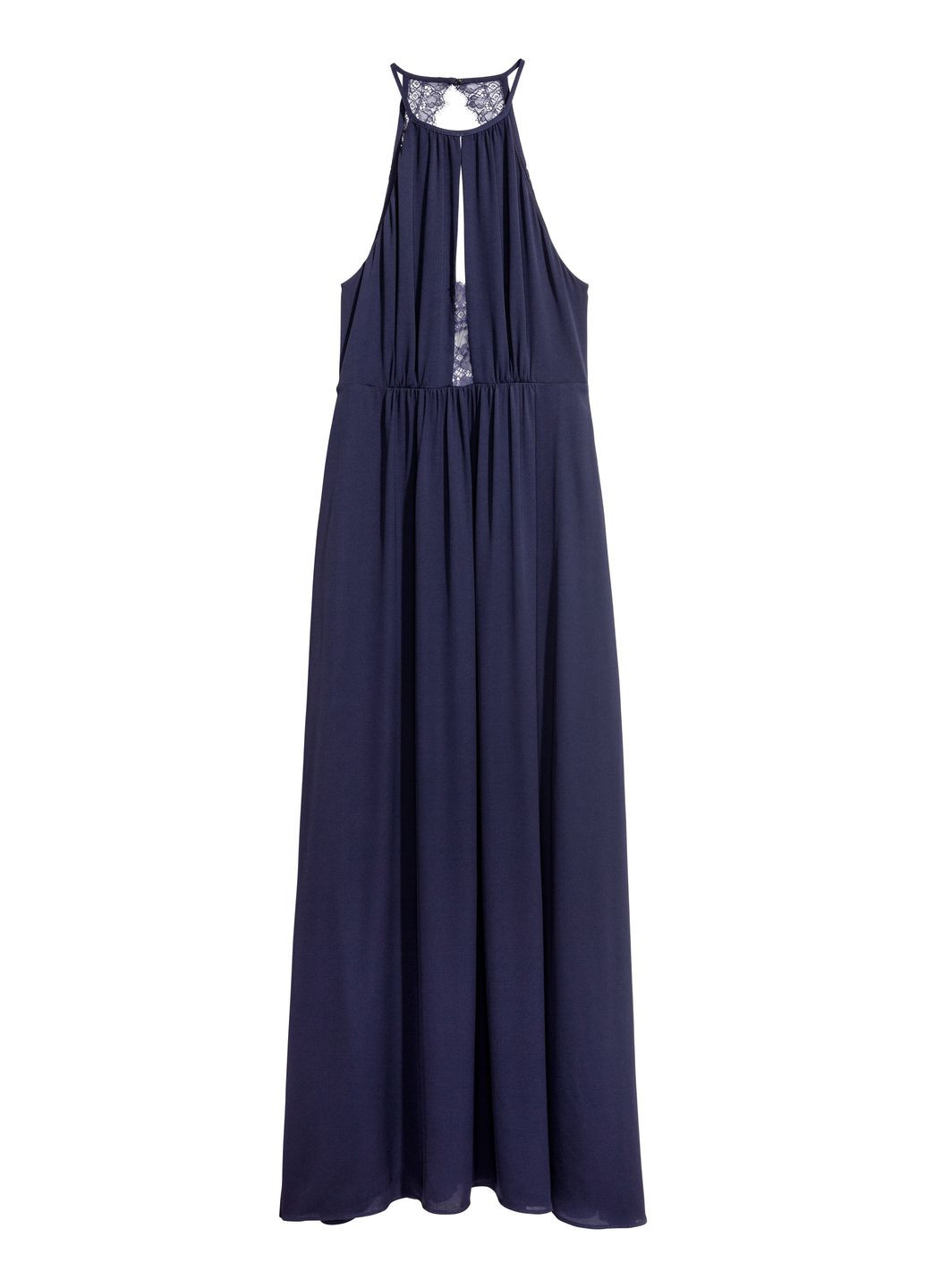 Темно-синее вечернее платье с открытыми плечами H&M однотонное