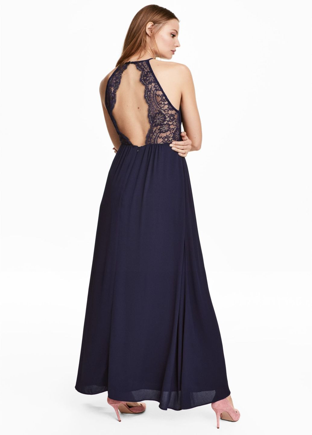 Темно-синя вечірня сукня з відкритими плечима H&M однотонна