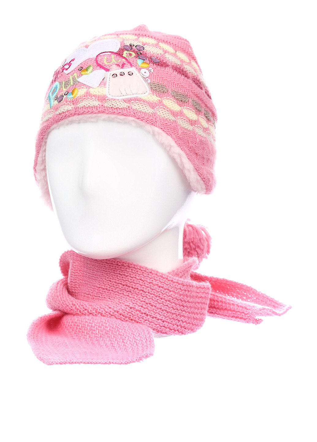 Розовый зимний комплект (шапка, шарф) Одягайко
