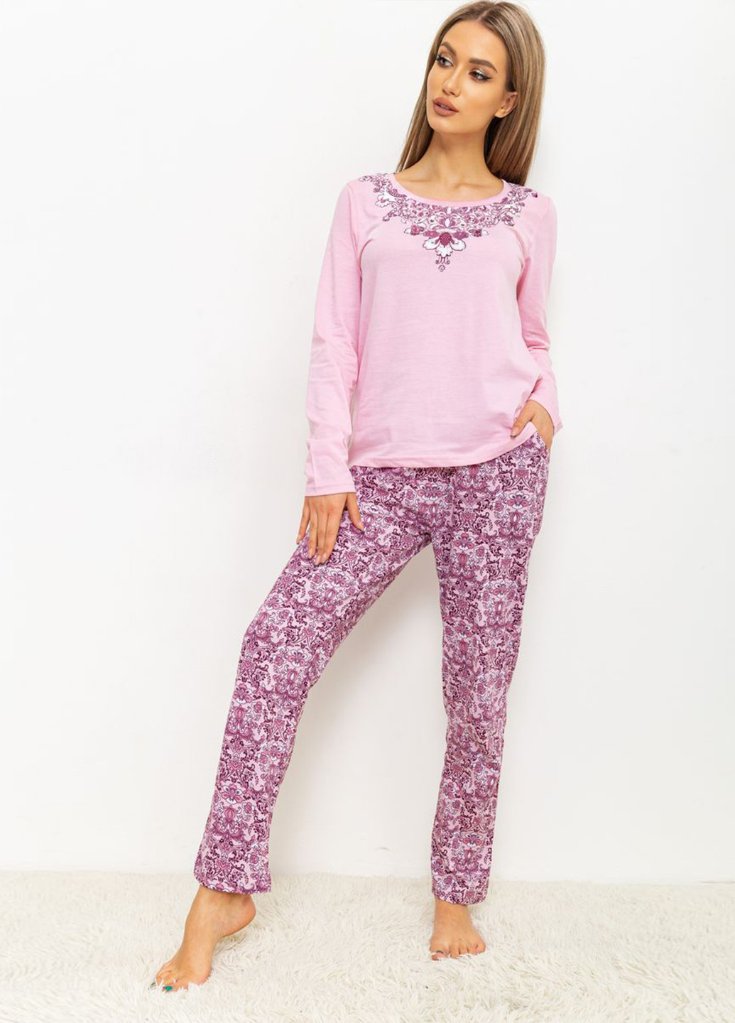 Светло-розовая всесезон пижама (лонгслив, брюки) лонгслив + брюки Ager