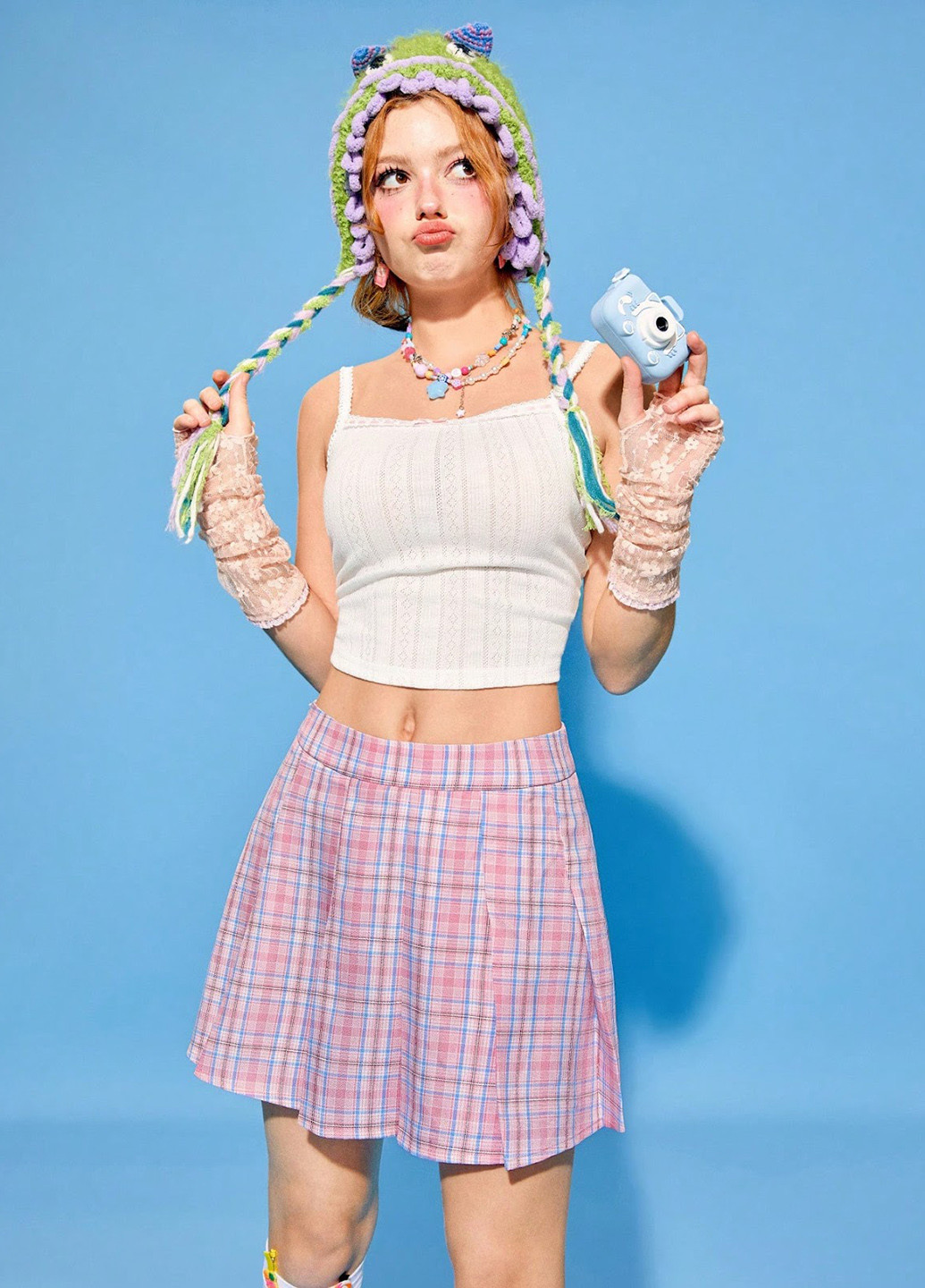 Светло-розовая кэжуал в клетку юбка SHEIN а-силуэта (трапеция)