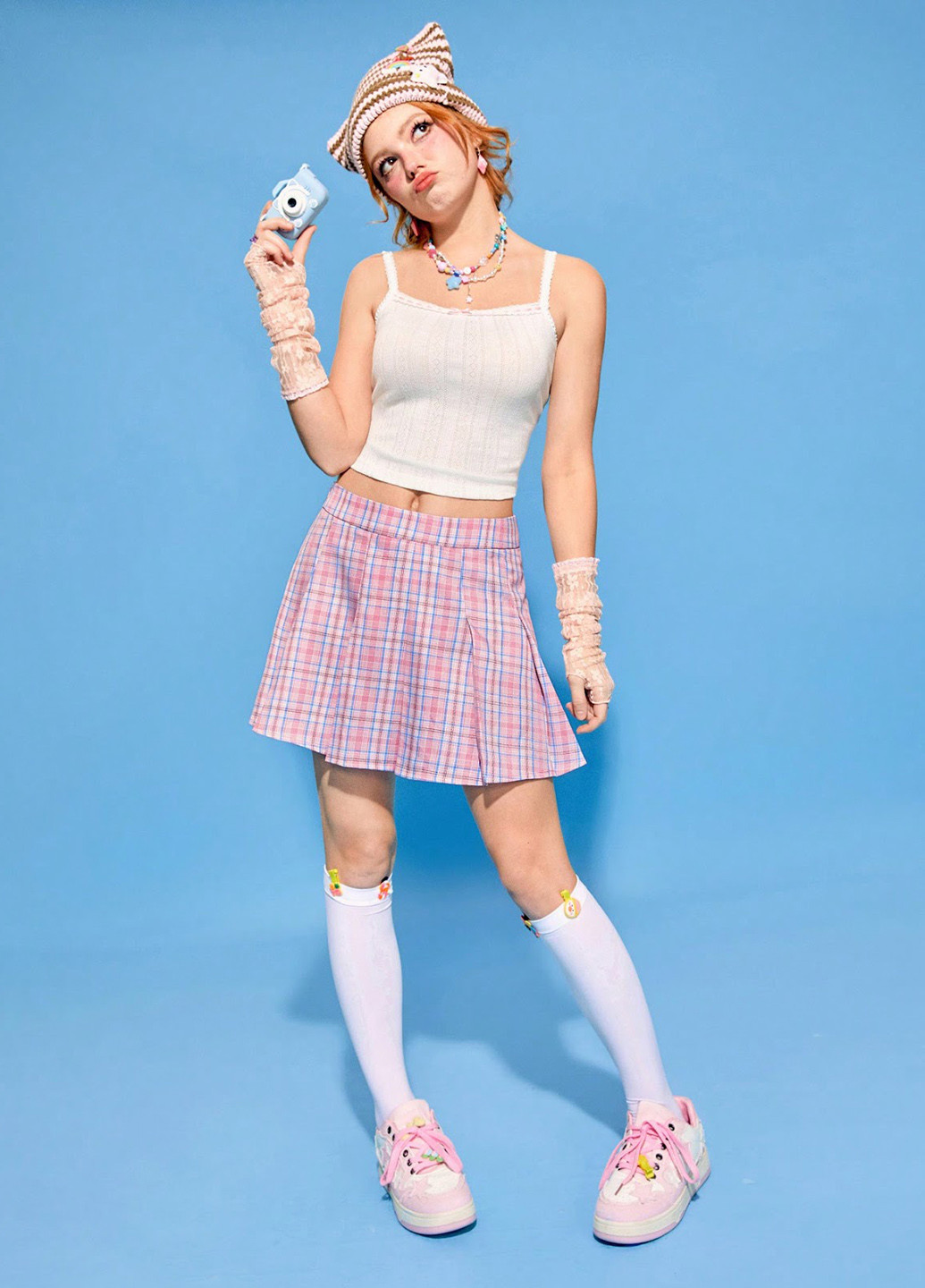 Светло-розовая кэжуал в клетку юбка SHEIN а-силуэта (трапеция)