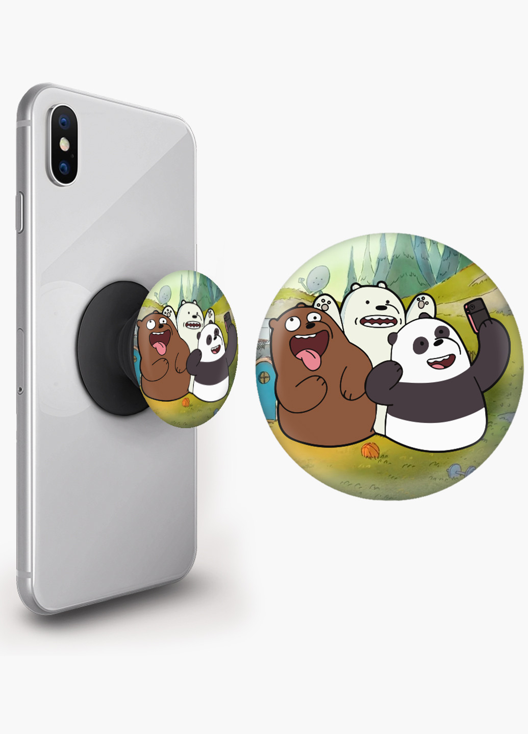 Попсокет (Popsockets) тримач для смартфону Вся правда про ведмедів (We Bare Bears) (8754-2665) Чорний MobiPrint (216836507)