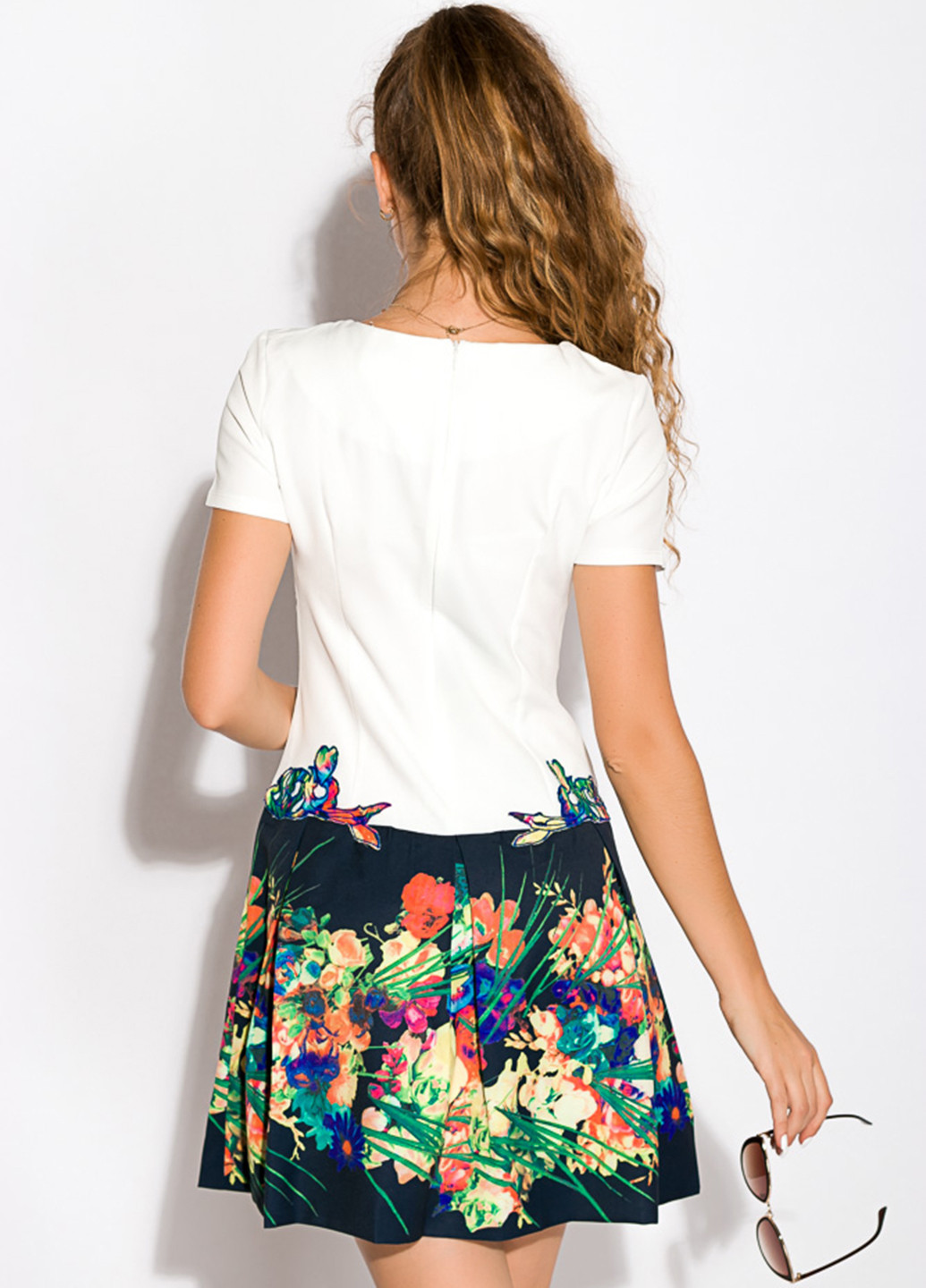 Комбинированное кэжуал платье а-силуэт Time of Style с цветочным принтом