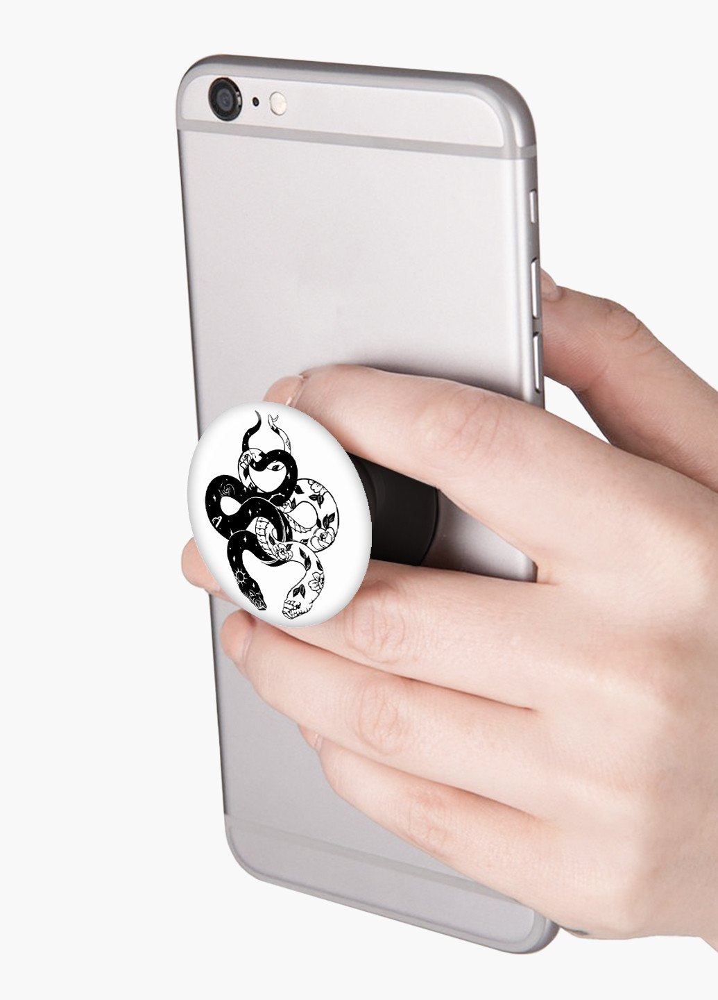 Попсокет (Popsockets) тримач для смартфону Інь Янь Змії (Yin Yang Snake) (8754-2850) Чорний MobiPrint (221548555)