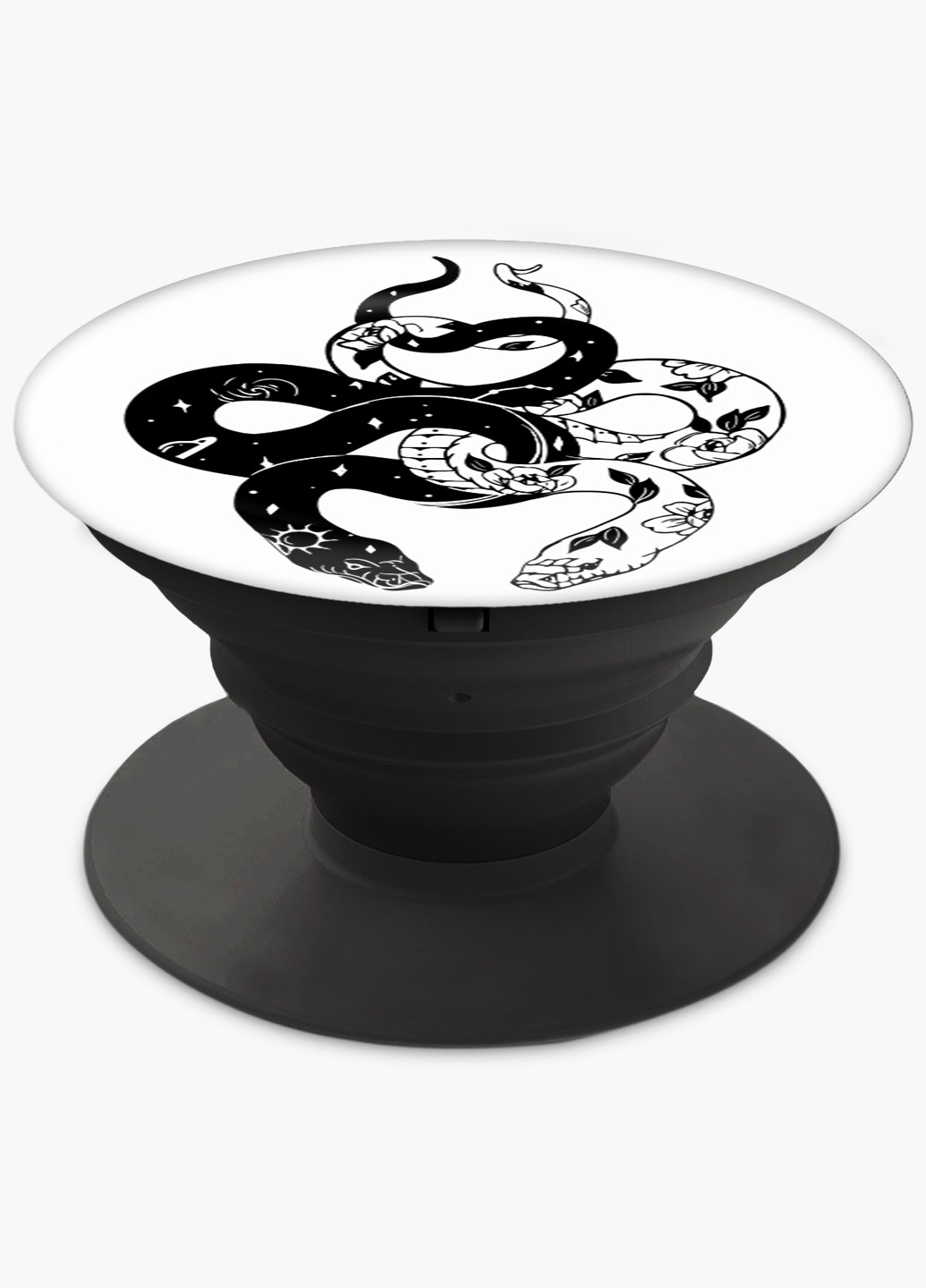 Попсокет (Popsockets) тримач для смартфону Інь Янь Змії (Yin Yang Snake) (8754-2850) Чорний MobiPrint (221548555)