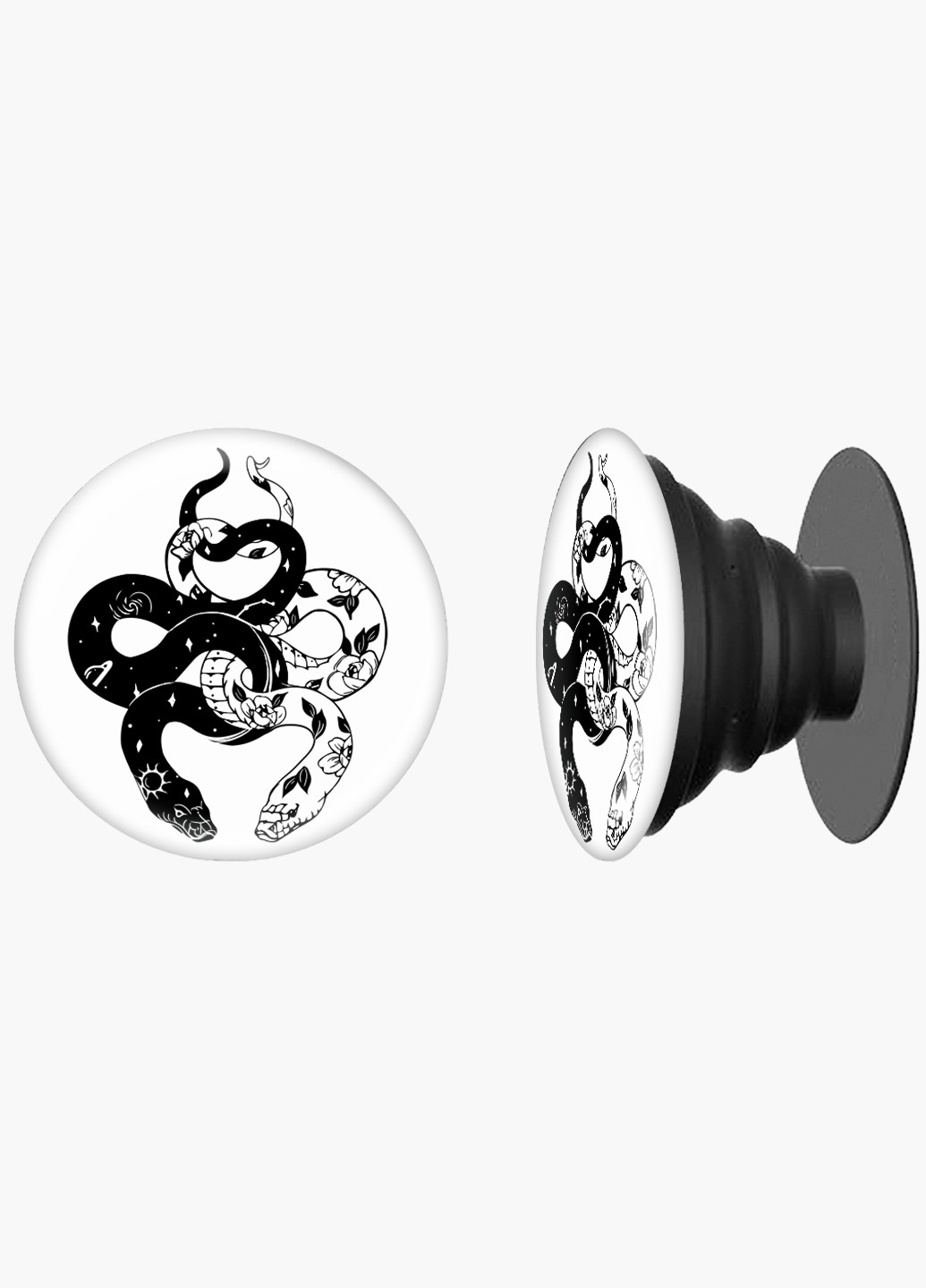 Попсокет (Popsockets) тримач для смартфону Інь Янь Змії (Yin Yang Snake) (8754-2850) Чорний MobiPrint (221548555)