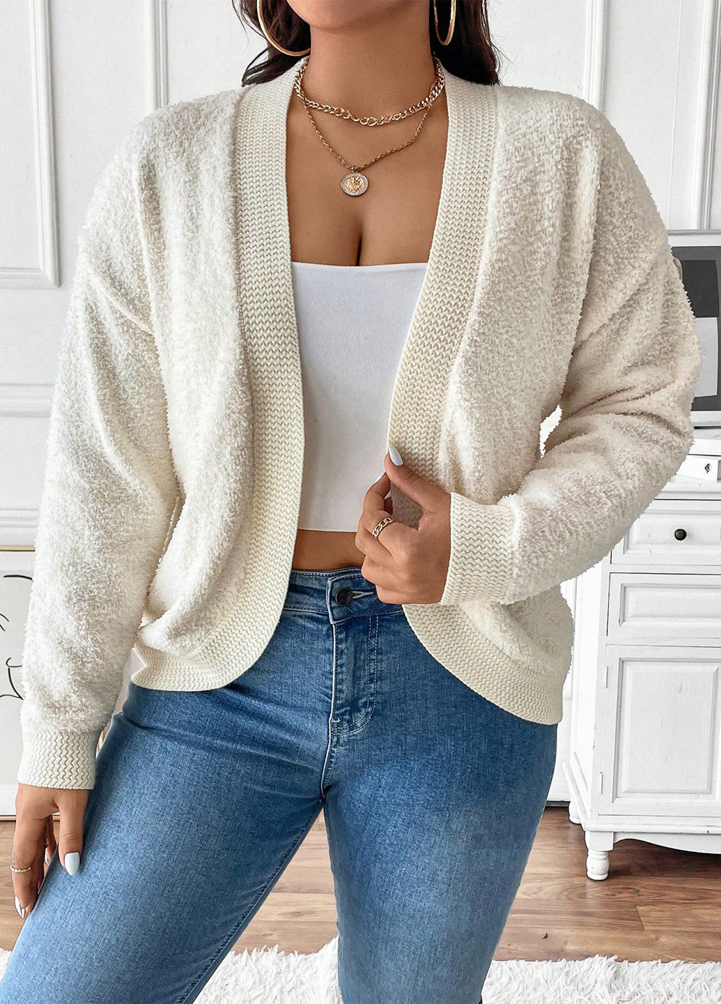 Кремовый демисезонный кардиган SHEIN