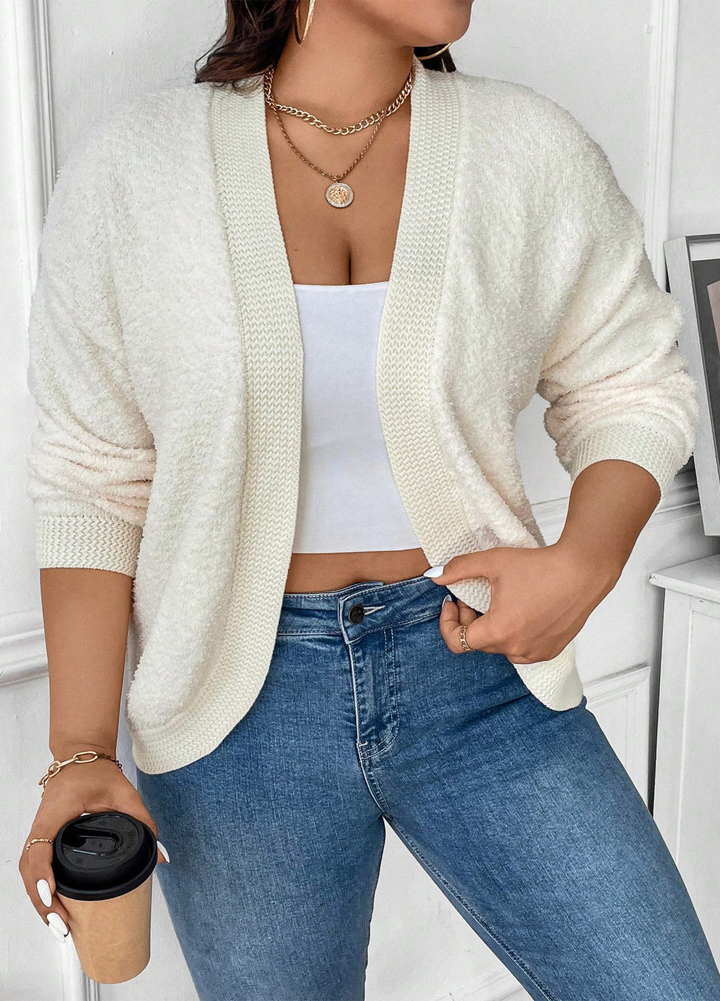 Кремовый демисезонный кардиган SHEIN