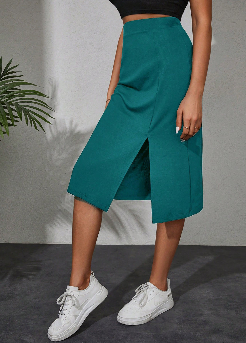 Зеленая кэжуал однотонная юбка SHEIN карандаш