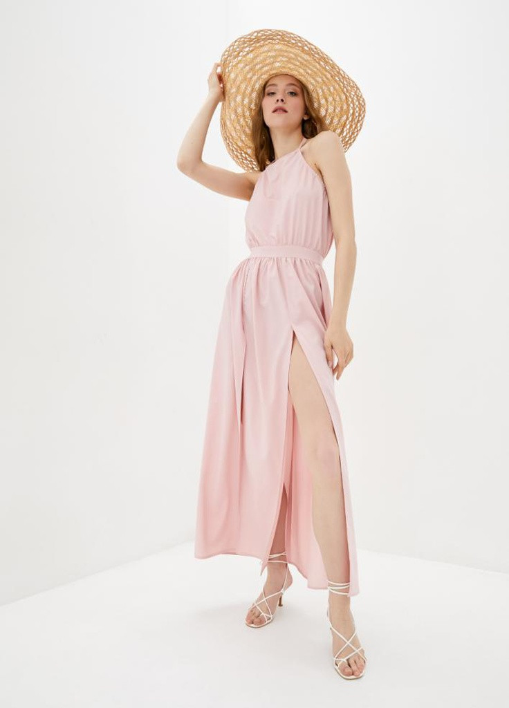 Розовое кэжуал женское летнее платье с разрезами подіум belle Podium однотонное