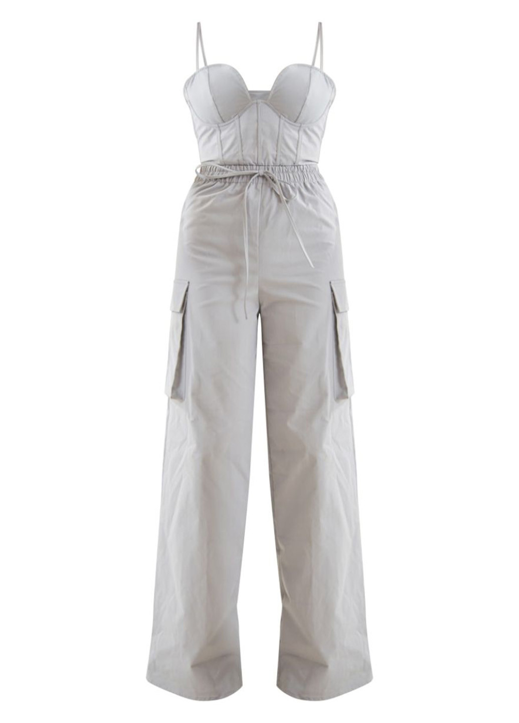 Комбинезон PrettyLittleThing комбинезон-брюки однотонный серый кэжуал полиэстер