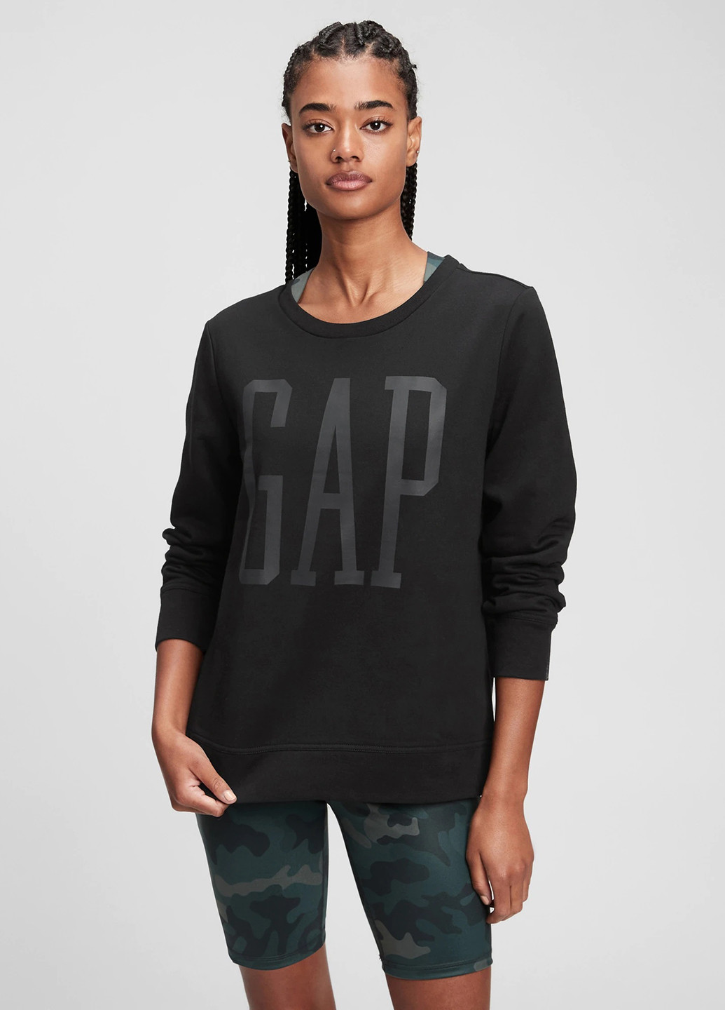 Свитшот Gap - Прямой крой логотип черный кэжуал трикотаж, хлопок - (253423134)