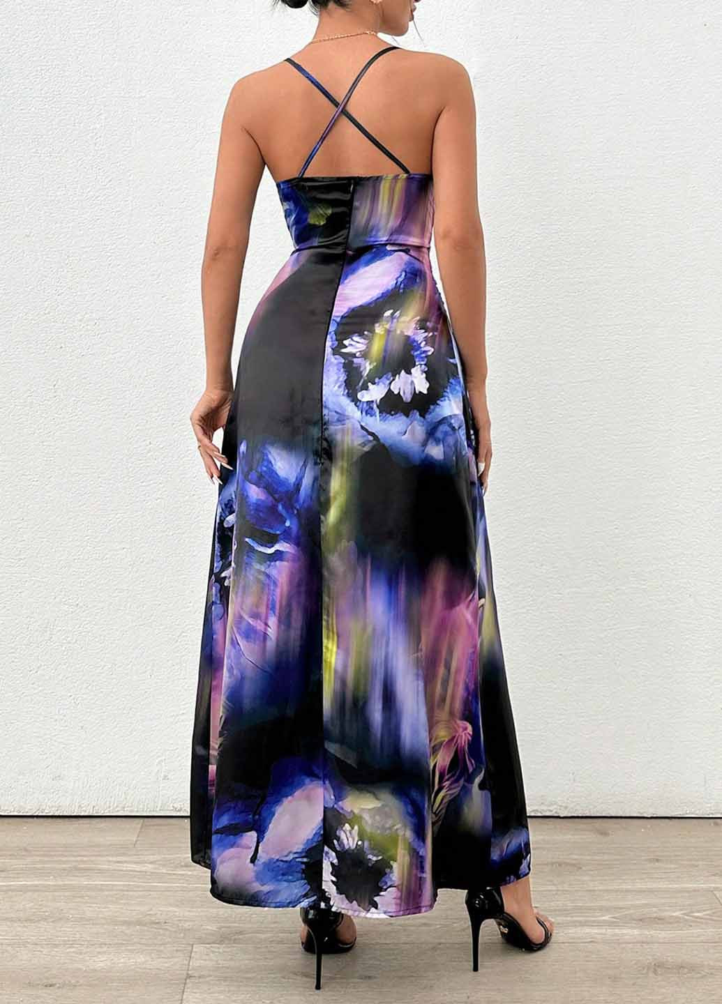 Комбинированное вечернее, кэжуал платье с открытой спиной SHEIN с абстрактным узором