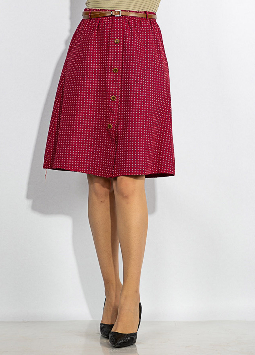 Бордовая кэжуал с абстрактным узором юбка Time of Style а-силуэта (трапеция)