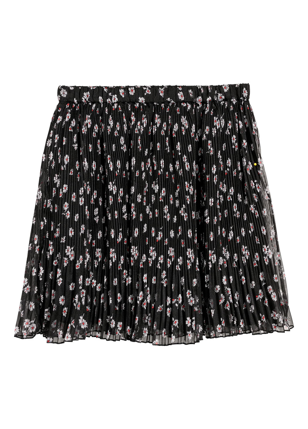 Черная кэжуал цветочной расцветки юбка H&M а-силуэта (трапеция), плиссе