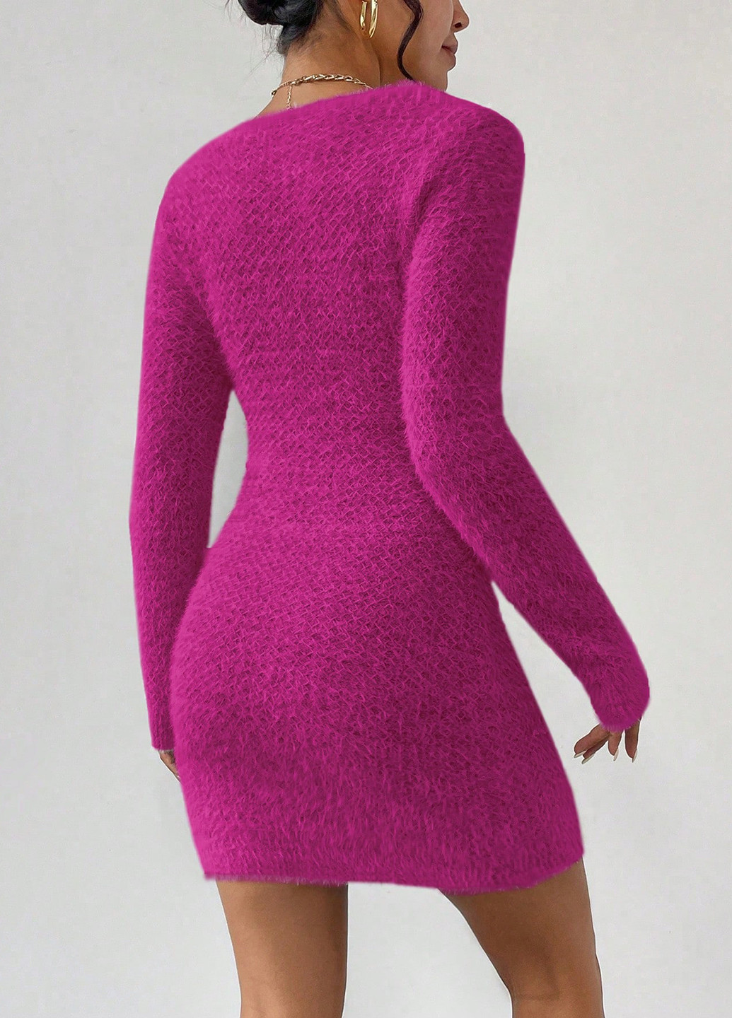Фуксиновое (цвета Фуксия) кэжуал платье платье-свитер SHEIN однотонное