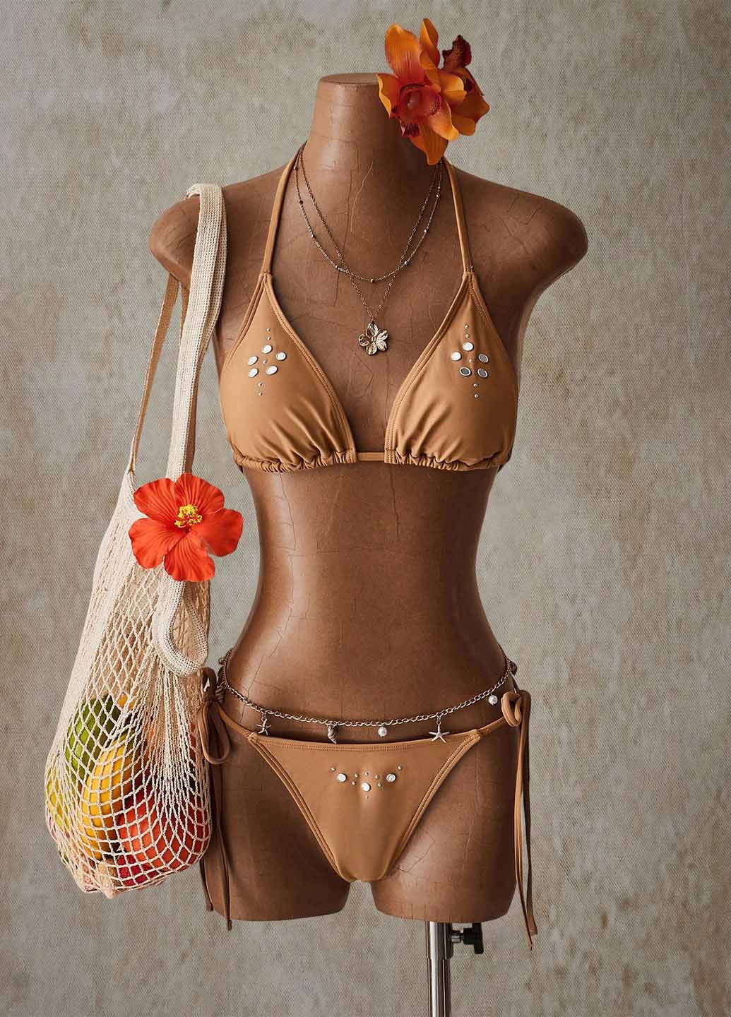 Темно-бежевий літній купальник (ліф, трусики) бікіні, роздільний SHEIN