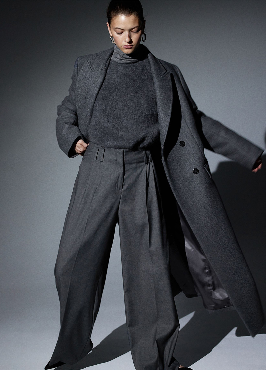 Серые кэжуал демисезонные палаццо брюки H&M