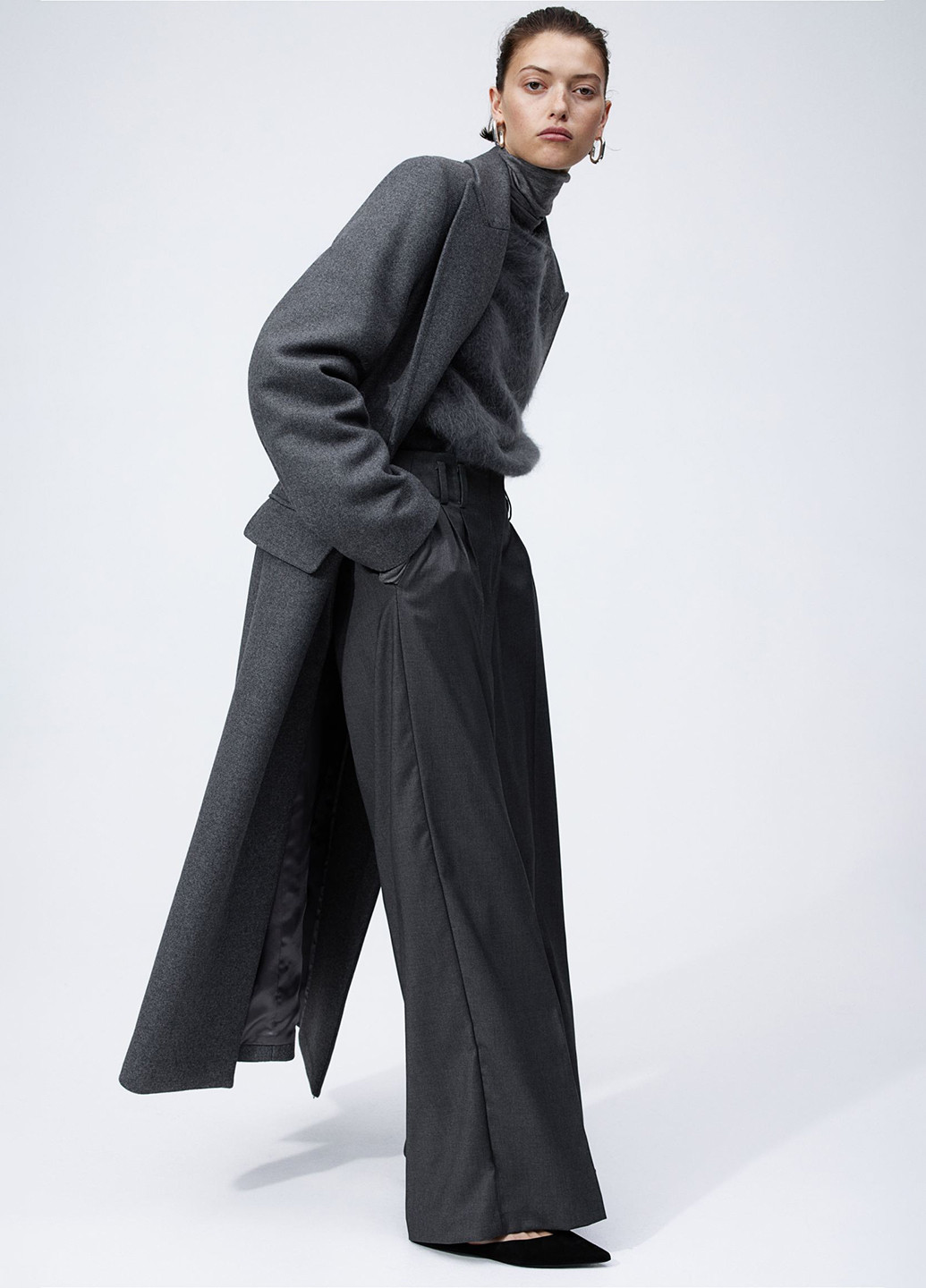 Серые кэжуал демисезонные палаццо брюки H&M