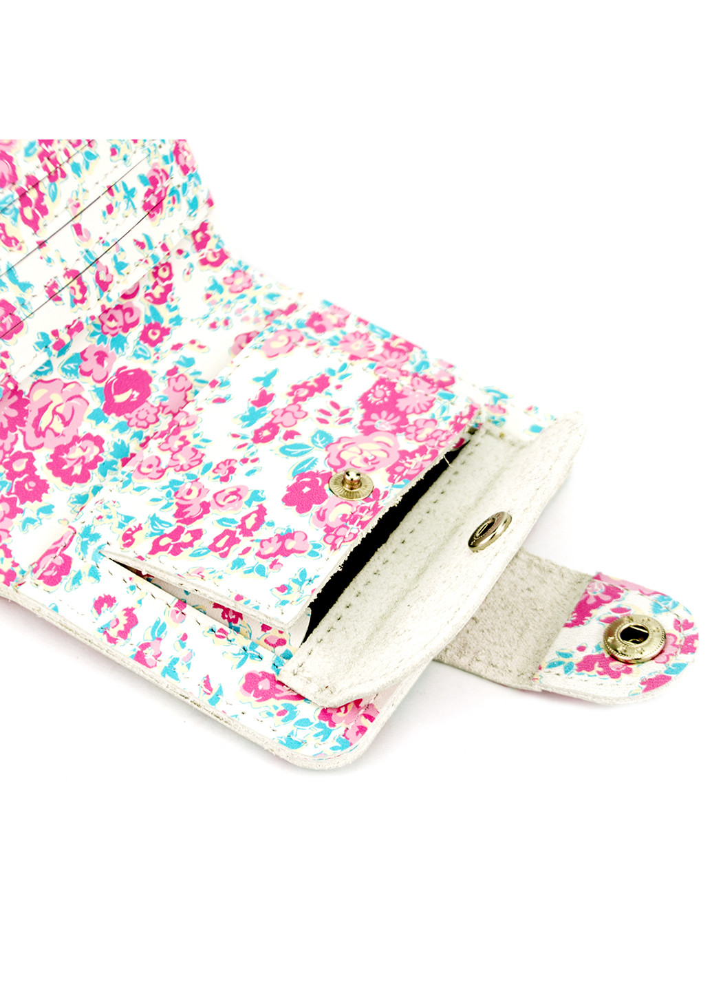 Жіночий шкіряний міні-гаманець Софія (білий у квітку) HandyCover квітковий білий діловий