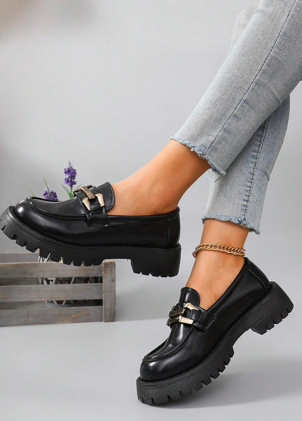 SHEIN Туфли лоферы черный з искусственная кожа, китай — демисезон (346396675)