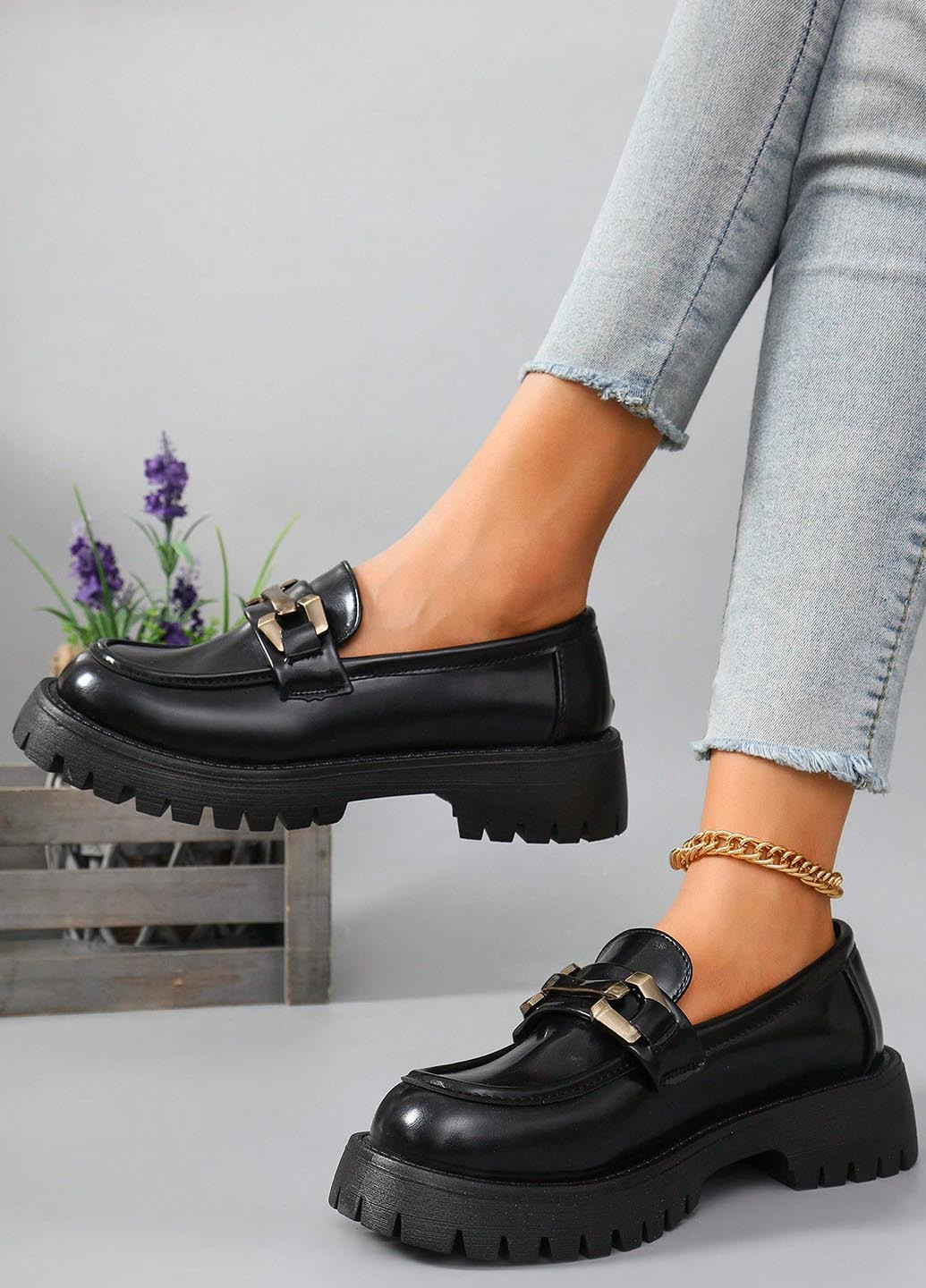SHEIN Туфли лоферы черный з искусственная кожа, китай — демисезон (346396675)