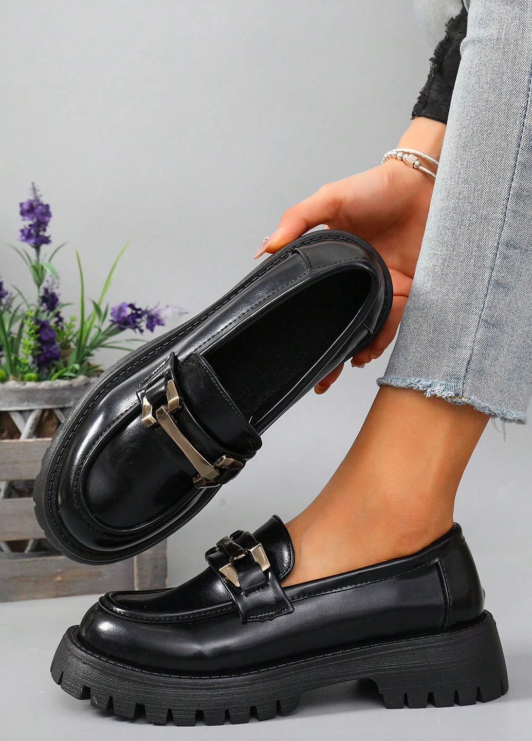 SHEIN Туфли лоферы черный з искусственная кожа, китай — демисезон (346396675)