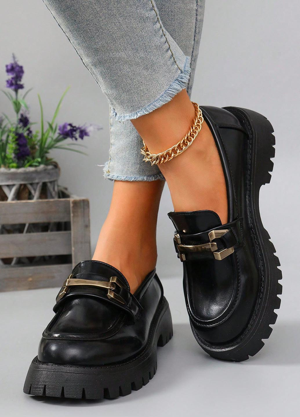 SHEIN Туфли лоферы черный з искусственная кожа, китай — демисезон (346396675)